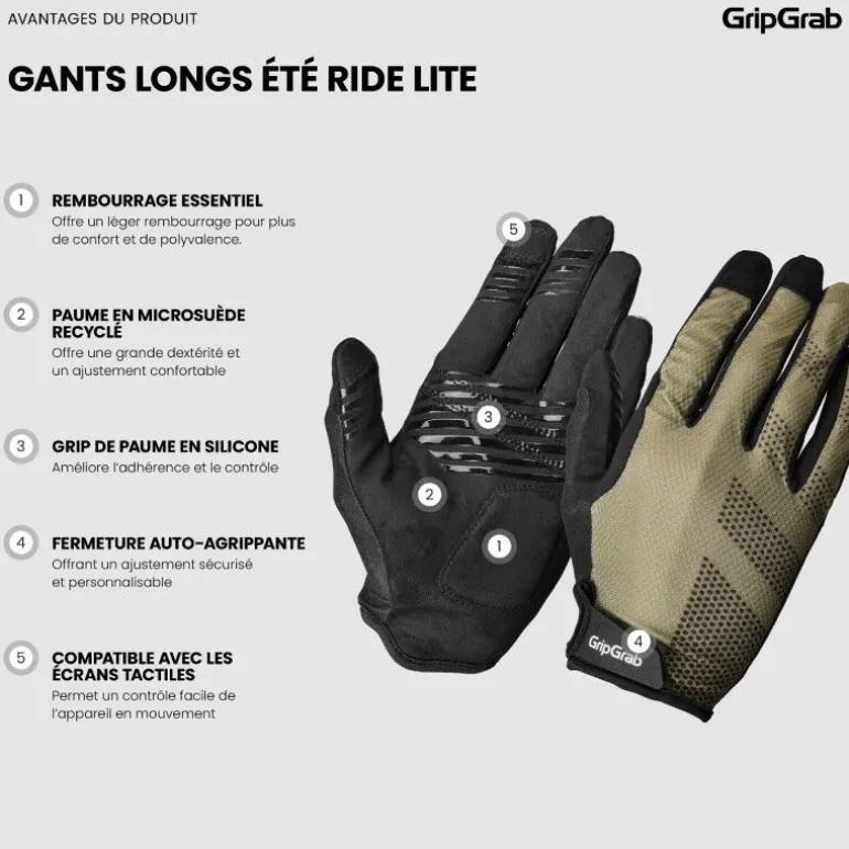 GripGrabRIDE Lite Padded Full Finger Summer Gloves - Gants VTT