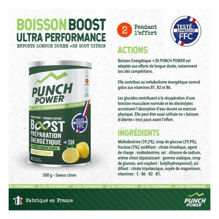 Punch PowerBoisson FFC - Boost Energetique - Plus 3 Heures - 500 g - Boisson énergétique